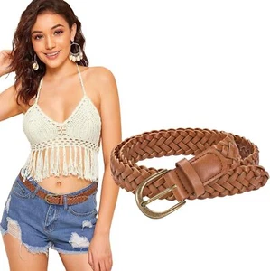 WHIPPY Women's Braided Belt Skinny Casual PU Leather Woven Belt for Jeans Pants - Picture 1 of 15