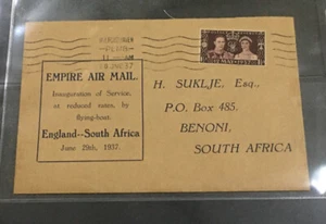 1937 special Empire Air mail cover London to S. Africa Benoni - Picture 1 of 3