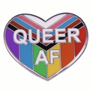 Queer AF Emaille Pin - As F*ck - Heart Progress Pride Flagge Gay Lesbian Bi Sapphic - Bild 1 von 3
