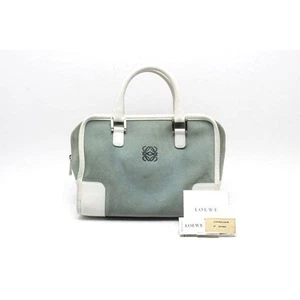Loewe Amazona Handbag Boston bag Anagram Leather Suede 61757 Blue Women's Auth - Picture 1 of 9