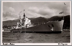 Postcard RPPC Funchal Madeira Portugal HMS Vanguard British Warship - Picture 1 of 2