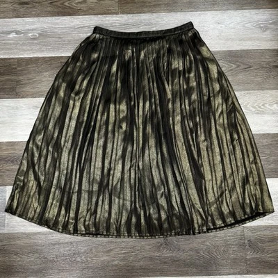 NWOT! Abercrombie & Fitch Pleated Midi Skirt Sz Small Metallic Gold & Black - Image 1 of 4