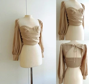 Crop Bluse Gerafft Korsett Bischofsärmel Drapierte Herzausschnit Majorelle Gr. S - Bild 1 von 5