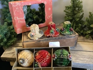 2180🌟Vintage Christmas Holt Howard Honeycomb & Mercury Glass Ornaments Orig Box - Picture 1 of 12