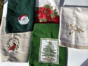 Menge 5 Vintage Weihnachten Handtücher bestickt 1 Spode 1 Lenox verschiedene Farben - Bild 1 von 13