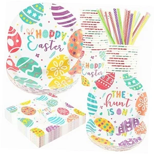 Easter Plates and Napkins Set Decorations, Disposable Eggs Design Party Paper - Picture 1 of 7