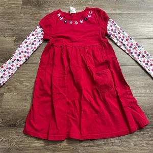 Crazy 8 Girls Size 7/8 Red Long Sleeve Dress Floral Sleeves - Picture 1 of 3