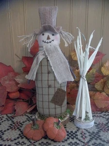 Primitive Handmade Scarecrow with Pumpkins and Cornstalk - Fall/Harvest - Picture 1 of 5
