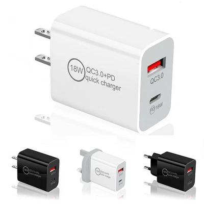 PD Plug Charger iPhone 13 12 PRO 18W+QC3 For Samsung Fast Cable USB C  MAX 11XS - Image 1 of 4