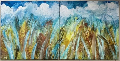 Original große Komposition-Diptych, Ölgemälde, 160,0 x 80,0 cm. - Bild 1 von 4