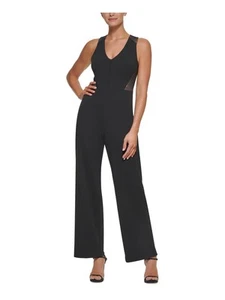 DKNY Womens Zippered Sleeveless V Neck Wide Leg Jumpsuit - Picture 1 of 5