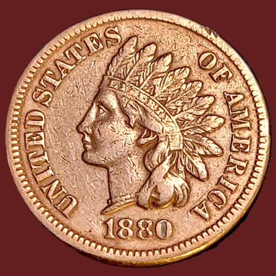 🇺🇸 Uncirculated 1880 Philadelphia Mint Indian Head Cent  USA - Image 1 of 2