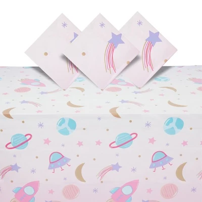 3 Pack Space Party Supplies Table Covers for Kids Birthday, Pink, 54 x 108 In - Image 1 of 4