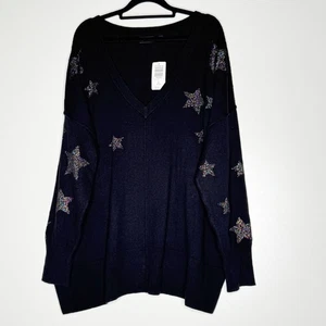 Neu Torrid LoveSick V-Ausschnitt schimmernder Stern V-Ausschnitt Pullover Damen Übergröße 2X - Bild 1 von 9