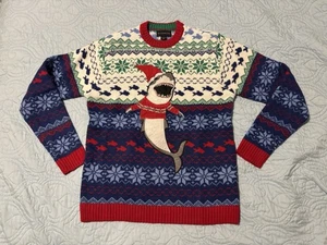 Festlicher und hässlicher Weihnachtshai für Herren mit Schal und Fair Isle Muster Pullover - Bild 1 von 7