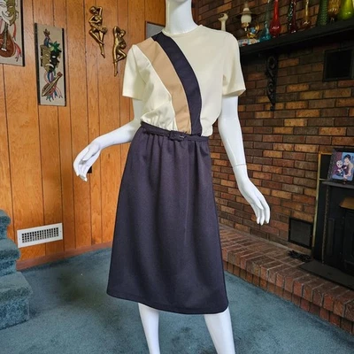 Vestido de oficina vintage años 80 sombrío arco iris cintura camisa cinturón secretaria ropa de trabajo M/L Foto 1 de 4