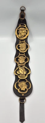 5x Vintage Dickens Oliver Twist Character Horse Brasses On Leather Strap 20" - Image 1 of 4