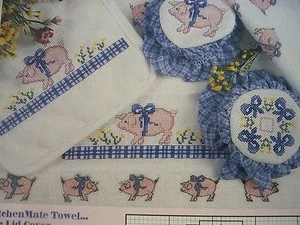 Country Kitchen PIG Potholder Towel RIBBAND OOP Cross Stitch PATTERN (Y) - Picture 1 of 1