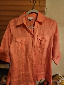 Dress Barn Peachy Pink Linen Blouse 3/4 Sleeve. - Picture 1 of 6