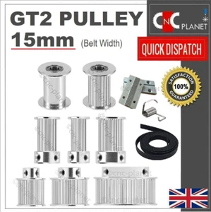 GT2 15mm Belt width Pulley Timing Belt Smooth Tooth Idler Drive Pulley All Bore - Picture 1 of 17