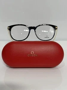 Omega OM 5013 005 Shiny Black Acetate Gold Plated Temples Eyeglasses 53mm - Picture 1 of 8