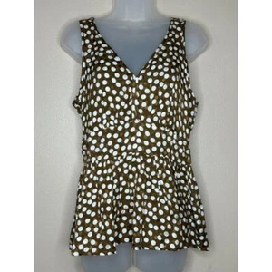 J. Crew NWT Brown White Polka Dot Peplum Tank Sleeveless Blouse Women's Size 4 - Picture 1 of 8