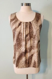 NWT Chico's Travelers Brown Gold Shimmer Swirl Pamela Pleat Tank Size 0 S / 4 - Picture 1 of 8