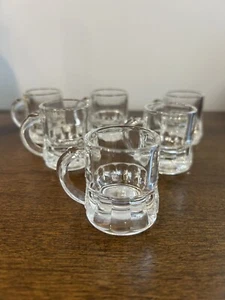 6 Vintage Federal Glass Miniature Beer Stein Liquor Shot Glass Mug Clear 2"H - Picture 1 of 7