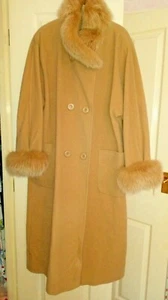 COAT CAMEL FUR TRIM FULL LENGTH - Picture 1 of 6