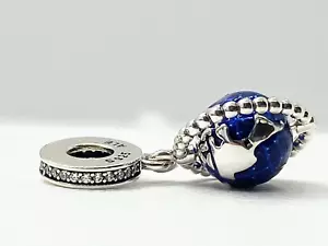 Authentic Pandora Charm Blue Spinning Globe Dangle #798021CZ - Picture 1 of 6