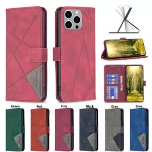 Fashion Splice Leather Wallet Flip Case Cover For iPhone 15 Pro Max 14 13 12 X 6 - Picture 1 of 24