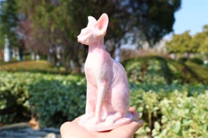 5.8" Pink opal cat hand Carved Natural Reiki Crystal sculpture Decor gift 1pc - Picture 1 of 9