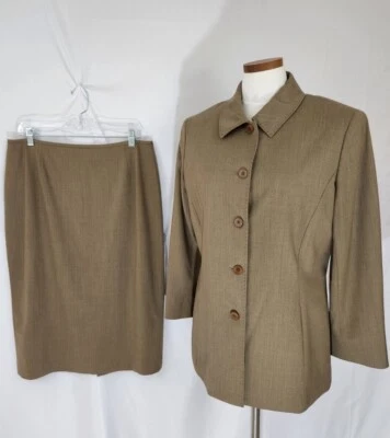 Traje Falda Lafayette 148 Marrón Claro Nueva Lana Elastano Cuello Forrado Talla 12 Foto 1 de 4