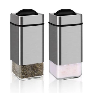 Salt and Pepper Shakers Glass Set Adjustable Pour Holes Ideal for Kitchen - Picture 1 of 6