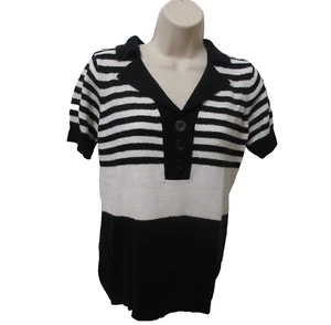 VTG White Stag Sweater Womens M (8-10) Pullover Black White Striped Short Sleeve - Picture 1 of 6