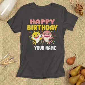 Personalised Custom Happy Birthday T-shirt Your Name Celebration Sharks Gifts - Picture 1 of 11