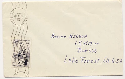 France 1957 International Rate Cover Basketball #801 Nice to Illinois USA Foto 1 de 3