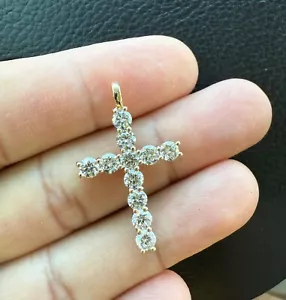 2ctw Round Lab Grown Diamond Religious Cross Large Pendant 14K Yellow Gold - Picture 1 of 1