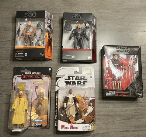 Lot 5 Star Wars Black Series - Mace Windu, Cobb Vanth, Grievous, Tusken, Wrecker Cover