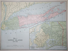 Old 1899 Cram's Atlas Map ~ LONG ISLAND, NEW YORK ~ Free S&H