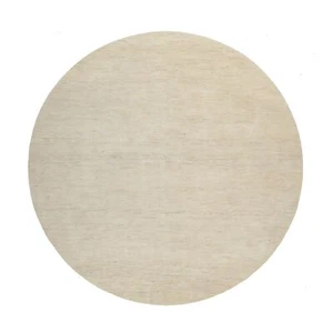 9'x9' Bone White Hand Knotted Lori Buft Plain Design Pure Wool Round Rug R91310 - Picture 1 of 11