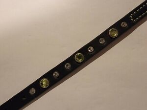Circle T Fashion Leather Dog Collar with Green Gemstones  10"  NEW WITH TAGS