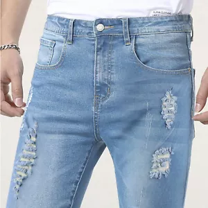 Jeans Fashionable Slim Skinny Stretch Men's Fit Denim Pants Comfy Flex Zipper - Picture 1 of 32