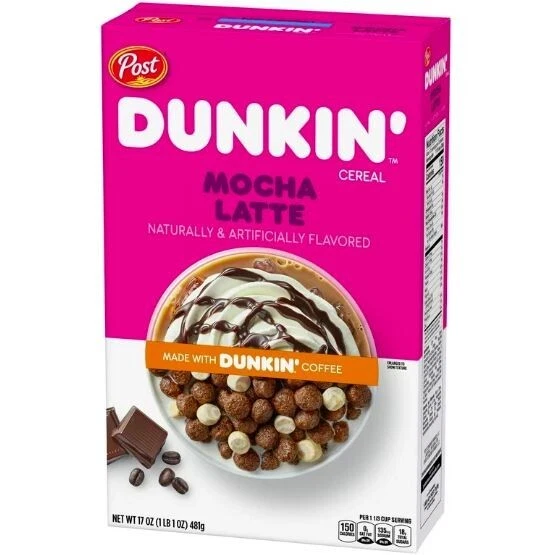 POST DUNKIN' DONUTS CEREAL "MOCHA LATTE" 全新工厂密封盒 17 盎司。 2021 年 — 第 1/1 张图片