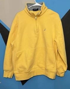 Nautica Sail Boat Sweater Mens Large 1/4 Zip Pullover  Yellow Casual - Picture 1 of 2