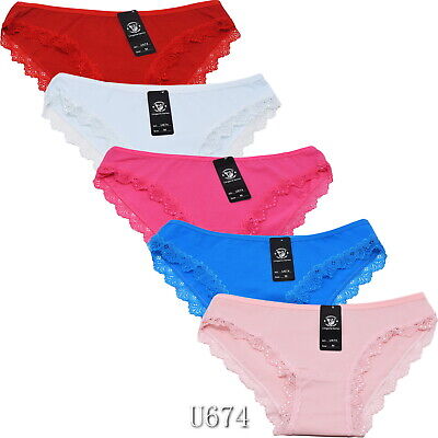 LOLA XO LOT 5 Women Bikini Panties Brief Floral Lace Cotton Underwear Size S M L XL U674>