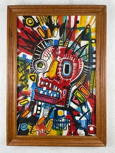 Pintura al óleo sobre lienzo Jean-Michel Basquiat (hecha a mano) firmada y estampada - Imagen 1 de 6