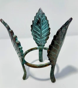 Vintage Bronze 3 Leaf Triple Bronze? Brass? Candle Holder? - Picture 1 of 10