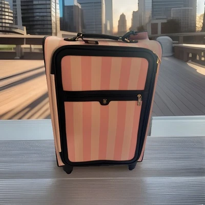Victoria’s Secret Iconic Pink Stripe Carry On Wheelie Luggage - Image 1 of 4
