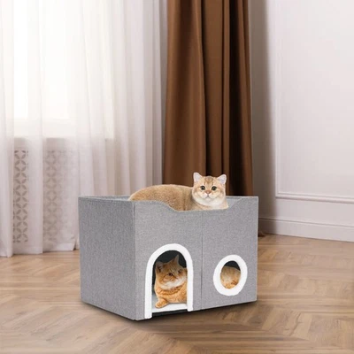Cat House Large Indoor Cats Bed Cute Modern Cat Condo Shelter Foldable - Image 1 of 4